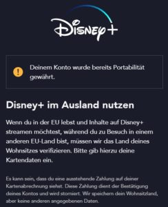 Disney Plus im Ausland schauen - Portabilität