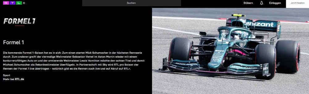 Formel 1 Live Stream bei RTL Plus