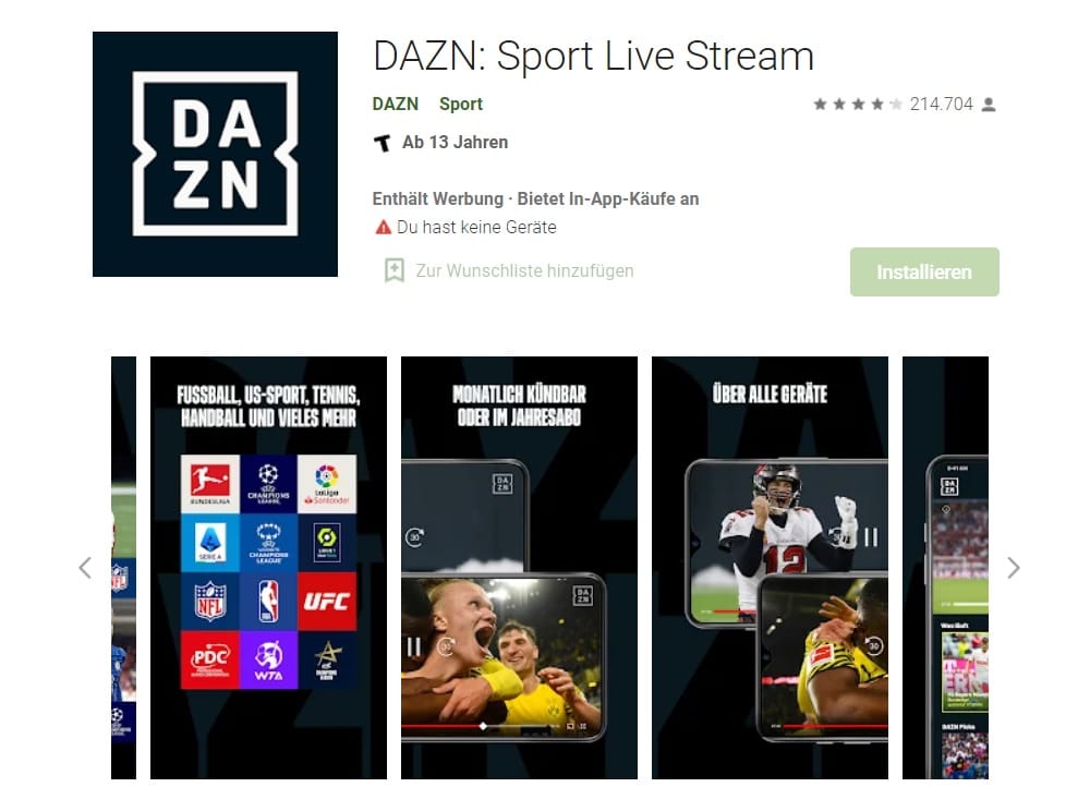 Android APP - DAZN Empfang