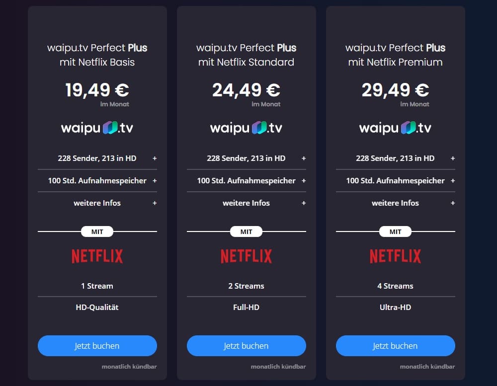 Waipu TV Kosten mit Netflix Abo