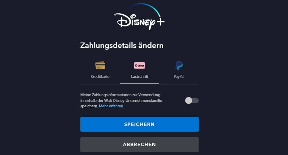 Disney Plus Zahlungsmethode ändern