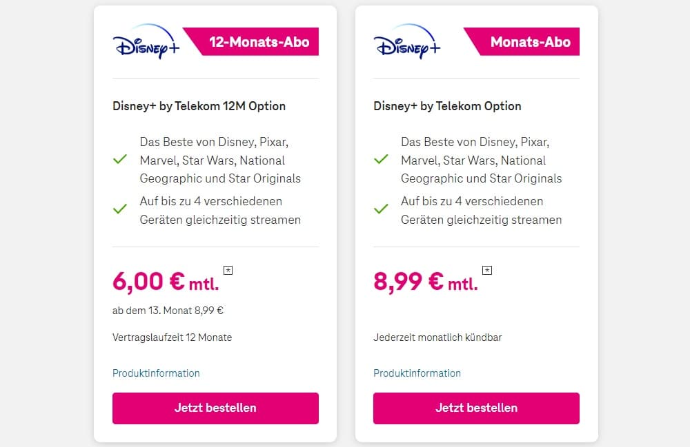 Disney+ Angebot bei der Telekom
