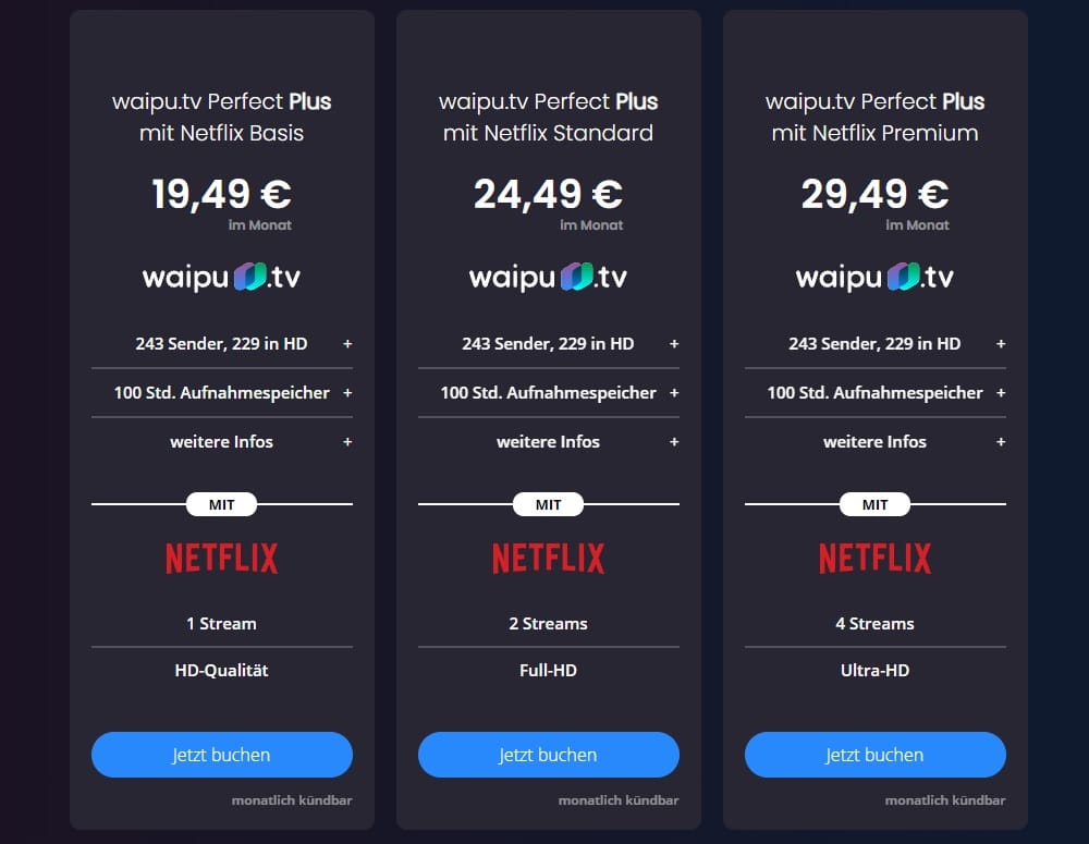 Waipu TV Kosten mit Netflix Angebot