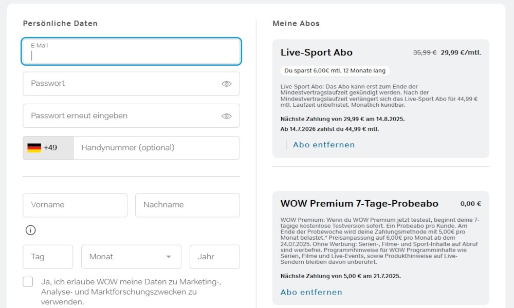 WOW Premium 7 Tage kostenlos