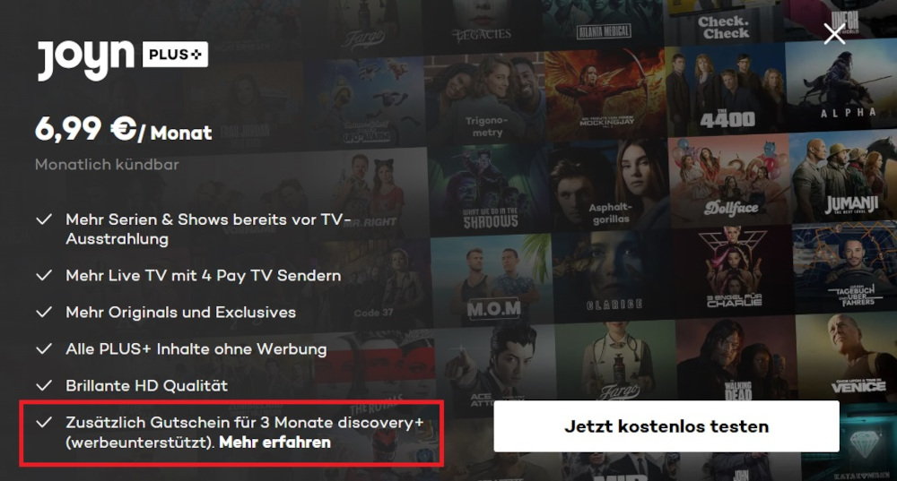 Kostenloses Discovery Plus Probeabo über Joyn