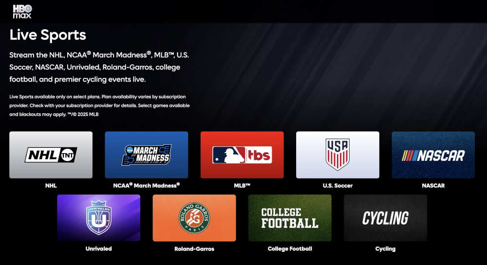 Sport-Programm bei HBO Max in den USA